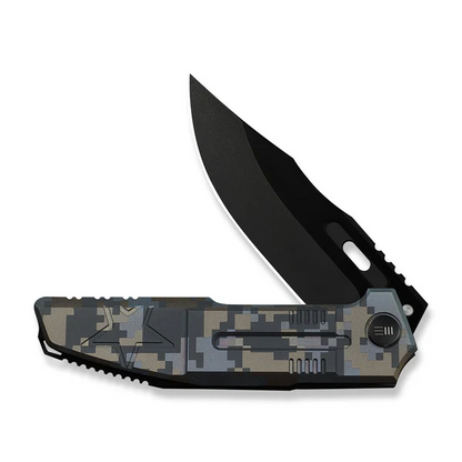 WE Knife Co., Ltd™ Barracks Frame Lock WE25078-3 Blue & Gray Pixel Camo Anodized 6AL4V Titanium M390 Stainless Steel Pocket Knife