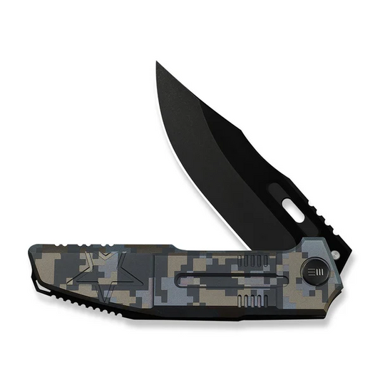 WE Knife Co., Ltd™ Barracks Frame Lock WE25078-3 Blue & Gray Pixel Camo Anodized 6AL4V Titanium M390 Stainless Steel Pocket Knife