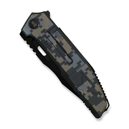 WE Knife Co., Ltd™ Barracks Frame Lock WE25078-3 Blue & Gray Pixel Camo Anodized 6AL4V Titanium M390 Stainless Steel Pocket Knife