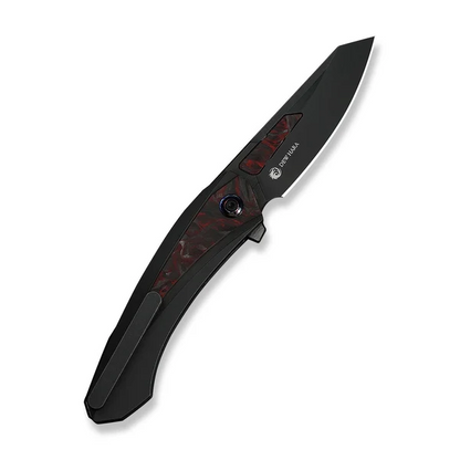 WE Knife Co., Ltd™ Suisei Liner Lock WE25086-1 Black Anodized 6AL4V Titanium and Red & Black Marble Carbon Fiber M390 Stainless Steel Pocket Knife