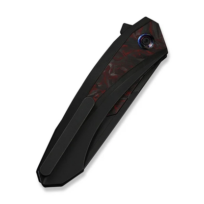 WE Knife Co., Ltd™ Suisei Liner Lock WE25086-1 Black Anodized 6AL4V Titanium and Red & Black Marble Carbon Fiber M390 Stainless Steel Pocket Knife
