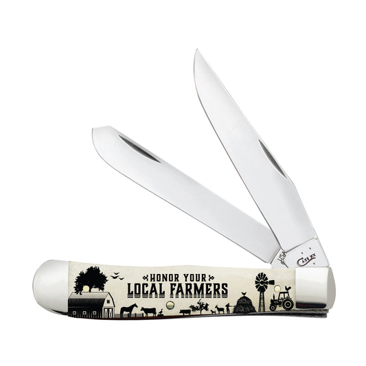 W.R. Case XX Knives Trapper 'Honor Your Local Farmers' Natural Bone AWTC54HF Stainless Pocket Knife