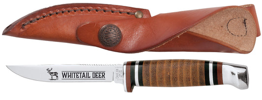 W.R. Case XX Knives Whitetail Deer AWTCM3WT Leather Stainless Steel Fixed Blade