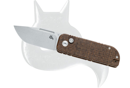 Black Fox Knives™ Nu-bowie Button Lock BF-758 MIB Brown Micarta D2 Semi-Stainless Steel Pocket Knife