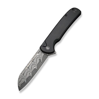 CIVIVI Knives™ Chevalier II Button Lock C20022B-DS1 Black Aluminum Damascus Steel Pocket Knife