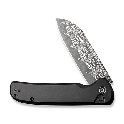 CIVIVI Knives™ Chevalier II Button Lock C20022B-DS1 Black Aluminum Damascus Steel Pocket Knife