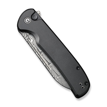 CIVIVI Knives™ Chevalier II Button Lock C20022B-DS1 Black Aluminum Damascus Steel Pocket Knife