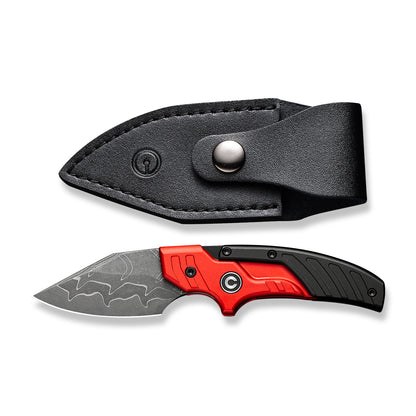 CIVIVI Knives™ Typhoeus Fixed Blade/Push-knife C21036-DS1 Red Aluminum and Black Aluminum Damascus Steel Knife