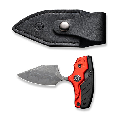 CIVIVI Knives™ Typhoeus Fixed Blade/Push-knife C21036-DS1 Red Aluminum and Black Aluminum Damascus Steel Knife