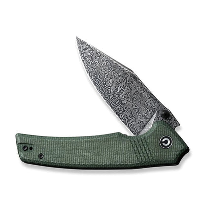 CIVIVI Knives™ Tranquil Liner Lock C23027-DS1 Green Canvas Micarta Damascus Steel Pocket Knife