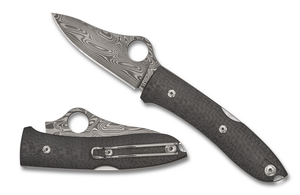 Spyderco Knives™ Spyopera Lockback C255CFPD Black Carbon Fiber Damasteel Pocket Knife