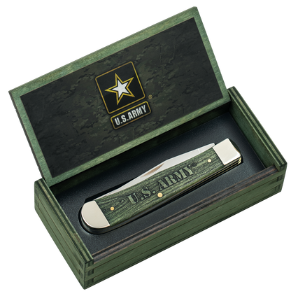 W.R. Case XX Knives Trapper U.S. Army Green-wash Bone Stainless 15035 Pocket Knife