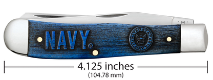 W.R. Case XX Knives U.S. Navy Trapper Blue Color-washed Amber Bone 17726 Stainless Pocket Knife