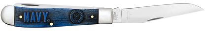 W.R. Case XX Knives U.S. Navy Trapper Blue Color-washed Amber Bone 17726 Stainless Pocket Knife