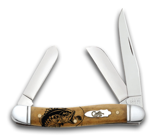 W.R. Case XX Knives Medium Stockman Bass Fishing Antique Bone Stainless Pocket Knife AWTC18FH