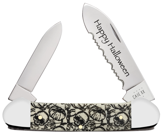 W.R. Case XX Knives Halloween Skulls & Pumpkins Canoe Natural Bone 10617