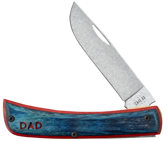 W.R. Case XX Knives Sod Buster Jr DAD Blue & Red Wood 10637 Stainless Pocket Knife