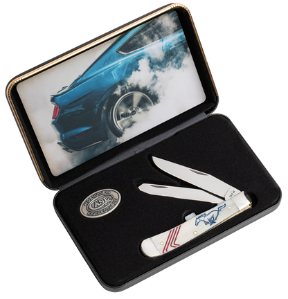 W.R. Case XX Knives Trapper Ford Mustang Natural Bone 14345 Stainless Pocket Knife