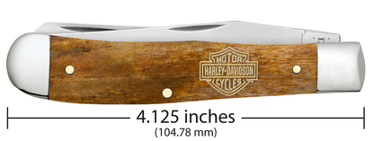 W.R. Case XX Knives Harley-Davidson Trapper 52226 Etched Antique Bone Stainless Pocket Knife