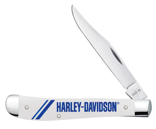 W.R. Case XX Knives White & Blue Harley-Davidson Slimline Trapper 52241 Pocket Knife