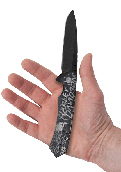 W.R. Case XX Knives Harley-Davidson Kinzua 52260 Frame Lock Black Aluminum DLC S35VN Steel Pocket Knife
