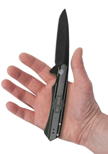 W.R. Case XX Knives Harley-Davidson Kinzua 52261 Frame Lock OD Green Aluminum DLC S35VN Steel Pocket Knife