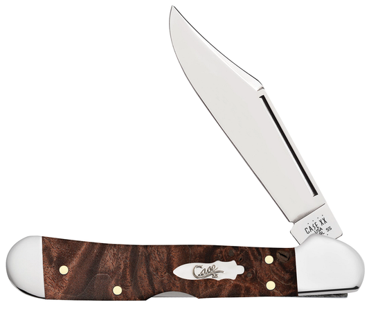 W.R. Case XX Knives Mini Copperlock Brown Maple Burl Wood 64067 Stainless Pocket Knife