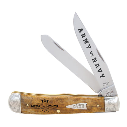 W.R. Case XX Knives Trapper Army vs Navy Antique Bone AWMH54AN Stainless Pocket Knife
