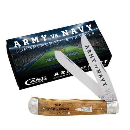 W.R. Case XX Knives Trapper Army vs Navy Antique Bone AWMH54AN Stainless Pocket Knife