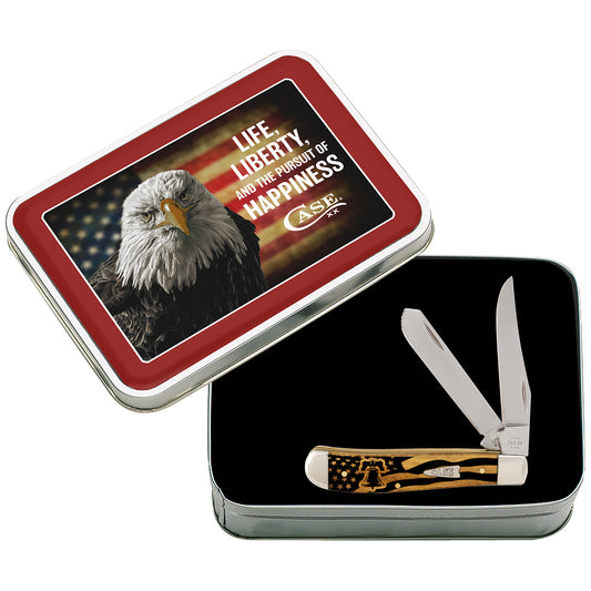 W.R. Case XX Knives Mini Trapper Liberty Bell Antique Bone AWTC07LP Pocket Knife