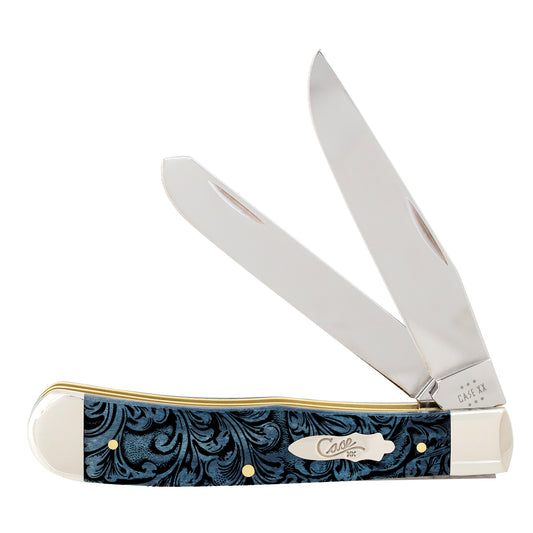 W.R. Case XX Knives Trapper Western Tooled Blue Bone AWTC54BT Stainless Pocket Knife