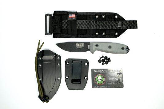 ESEE Knives™ Full-Tang Fixed Blade 3P-MB-B Natural Canvas Micarta 1095 Carbon Steel Knife