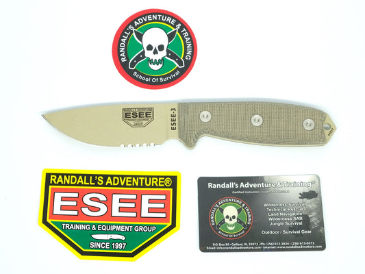 ESEE Knives™ Full-Tang Fixed Blade 3S-KO-DT Natural Canvas Micarta 1095 Carbon Steel Knife