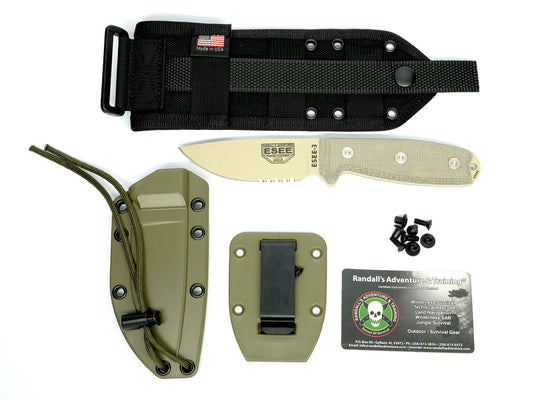 ESEE Knives™ Full-Tang Fixed Blade 3SM-MB-DT Natural Canvas Micarta 1095 Carbon Steel Knife