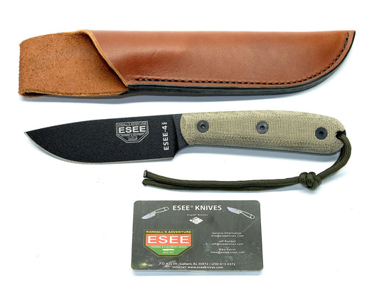 ESEE Knives™ Full-Tang Fixed Blade 4HM-B Natural Canvas Micarta 1095 Carbon Steel Knife