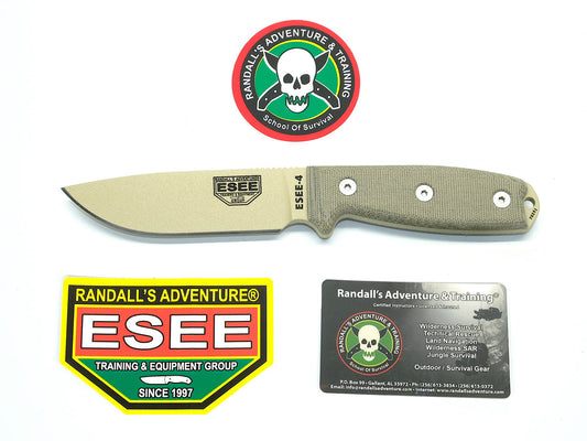 ESEE Knives™ Full-Tang Fixed Blade 4P-KO-DT Natural Canvas Micarta 1095 Carbon Steel Knife