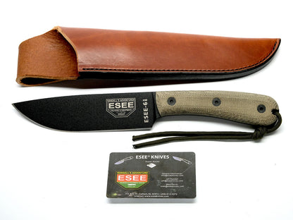 ESEE Knives™ Full-Tang Fixed Blade 6HM-B Natural Canvas Micarta 1095 Carbon Steel Knife