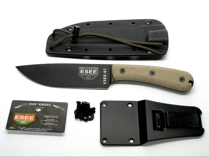 ESEE Knives™ Full-Tang Fixed Blade 6HM-K Natural Canvas Micarta 1095 Carbon Steel Knife