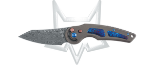 Fox Knives™ Jupiter Button Lock FX-555 DPB Blue Timascus and Titanium Damasteel Pocket Knife