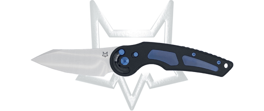Fox Knives™ Jupiter Button Lock FX-555 TIBL Black & Blue Titanium M390 Stainless Steel Pocket Knife