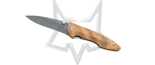 Fox Knives™ 456/2DOL Liner Lock 456/2DOL Olive Wood Stainless Damasteel Pocket Knife
