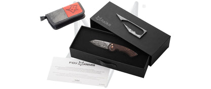 Fox Knives™ Radius Button Lock FX-550 DCFR Snake Skin Carbon Fiber & Copper Damasteel Pocket Knife