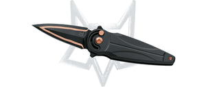 Fox Knives™ Saturn Button Lock FX-551 TICOP Black Titanium C70 Carbon Steel with Copper Vein Knife