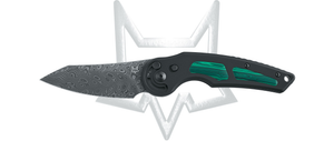 Fox Knives™ Jupiter Button Lock FX-555 DM Black Titanium and Green Malachite Damasteel Pocket Knife