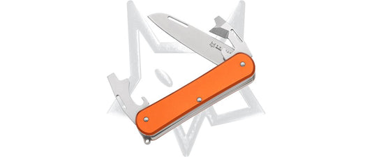 Fox Knives™ Vulpis Camp Knife FX-VP130-3 OR Orange Aluminum N690Co Stainless Steel Pocket Knife