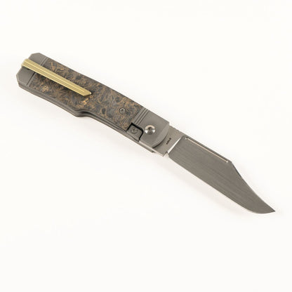 Jack Wolf Knives™ Gunstock Frame Lock GUNSL-02-FC-DMGLD Dark Matter Gold Fat Carbon S90V Stainless Steel Pocket Knife