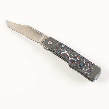 Jack Wolf Knives™ Gunstock Frame Lock GUNSL-02-FC-NEBUL Nebula Fat Carbon S90V Stainless Steel Pocket Knife