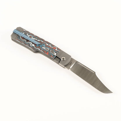 Jack Wolf Knives™ Gunstock Frame Lock GUNSL-02-FC-NEBUL Nebula Fat Carbon S90V Stainless Steel Pocket Knife