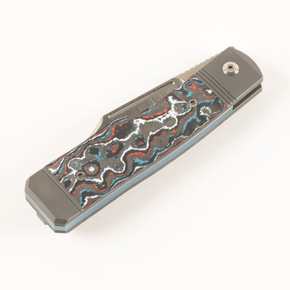 Jack Wolf Knives™ Gunstock Frame Lock GUNSL-02-FC-NEBUL Nebula Fat Carbon S90V Stainless Steel Pocket Knife