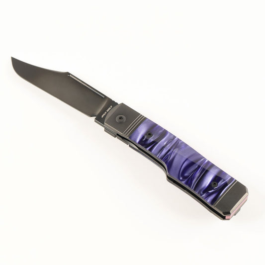 Jack Wolf Knives™ Gunstock Frame Lock GUNSL-02-KIR-COSPUR Cosmic Purple Kirinite S90V Stainless Steel Pocket Knife